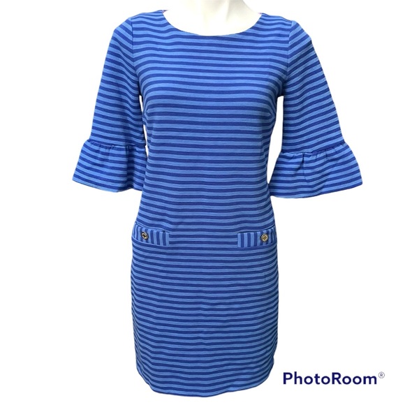 Lilly Pulitzer Alden Dress Blue Grotto Ottoman Stripe - Size Small - Picture 2 of 10